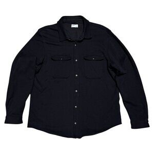 FRANK & OAK Fleece Black Luxury Designer Casual Black Button Shacket Shirt Large